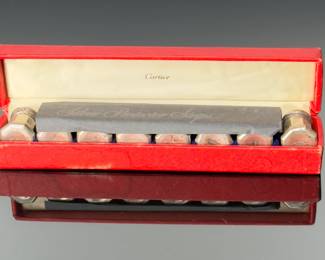 8pc Cartier Vintage Sterling Silver Mini Pepper and Salt Shakers Set In Original Box