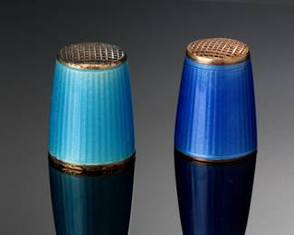 Lot of 2 David Andersen Norway Guilloche Enamel Gilded Sterling Silver Thimbles 
