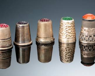 Lot of 4 Vintage Sterling Silver Thimbles Germany Stone Top Gemstone 