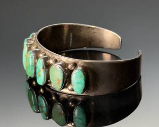 Navajo Eddie Chee Sterling Silver & Turquoise Cuff Bracelet Native American Jewelry 