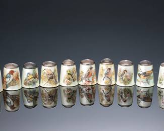 Lot of 12 James Swann & Son Silver and Enamel Bird Thimbles 
