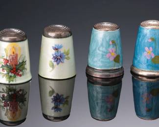 Lot of 7 James Swann & Son Silver and Enamel Animal  Thimbles Badger Fox Panda 