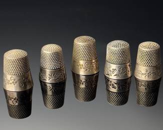 Lot of 5 Antique Ketcham & McDougall&nbsp;Etched Sterling Silver Thimbles 