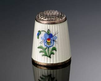 Aksel Holmsen Norway Enamel Flower Sterling Silver Thimbles MCM