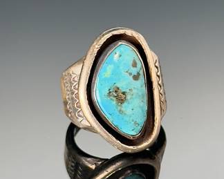 Vintage Navajo Silver & Turquoise Shadowbox Ring Native American Jewelry 