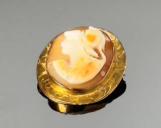 10k Gold Antique Shell Cameo Brooch Pin 