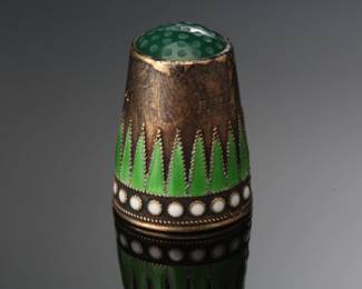 Marius Hammer Norway Thimble Guilloche Enamel Gilded Sterling Silver Stone Top 