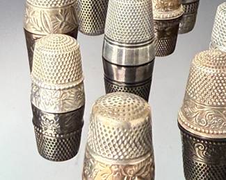 Lot of 13 Antique Silver Thimbles 