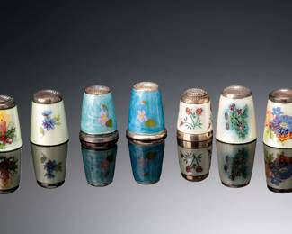 Lot of 7 James Swann & Son Silver and Enamel Animal  Thimbles Badger Fox Panda 