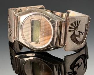 Vintage Navajo/Hopi Silver Overlay Kokopelli Watch Tips Signed Native American Jewelry 