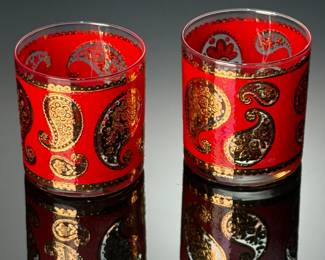2pc MCM Vintage Culver Paisley Old Fashioned Drinking Glasses