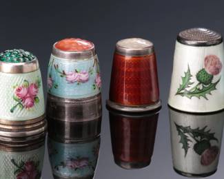 Lot of 10 Antique Enamel Sterling Silver Thimbles  