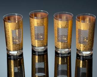 4pc Vintage 22kt Gold Pasinski Kashmir Hiball Water Glasses 