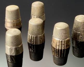 Lot of 7 Antique Simons Brothers Faceted Thimbles Sterling Silver 