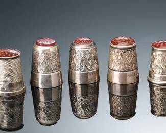 Lot of 5 Stone Top Sterling Silver Thimbles James Swann and Sons JS&S Gemstone Red Orange 