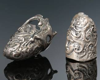 Lot of 2 Art Nouveau Silver Thimbles Woman's Face