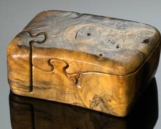  Artist Made Burl-Wood D. Wood Puzzle/Trinket Box Treasure Box