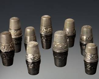 Lot of 9 Antique Silver Thimbles 