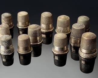 Lot of 12 Antique Simons Brothers Banded Thimbles Sterling Silver 