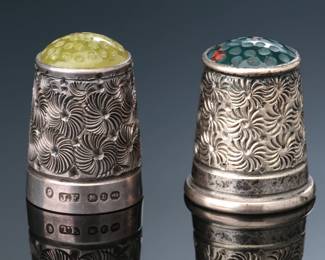 Lot of 2 Vintage John Fettes Thimbles Sterling Silver Gemstone Stone Tops 