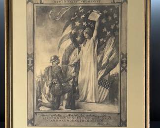 Original WWI Presidential Wound Certificate Columbia Gives to Her Son Named Accolade Of New Chivalry Of Humanity 