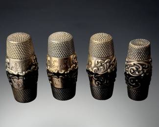 Lot of 4 Antique Ketcham & McDougall&nbsp;Chased Sterling Silver Thimbles 