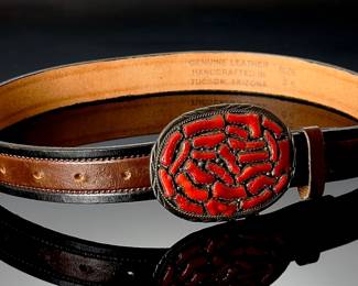 Navajo Evelyn Yazzie Coral Cluster Belts Buckle & Belt Native American 
