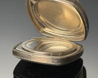 Antique 1920’s Djer Kiss Silver Compact w/ Double Mirror Powder & Rouge Art Nouveau