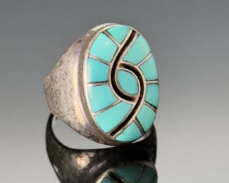Vintage Zuni Dicky & Amy Quandelacy Turquoise & Silver Hummingbird Ring Native American Jewelry 