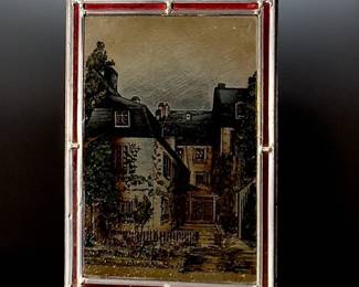 Antique Beethoven-Haus Bonn Stained Glass Reverse Painted Panel 