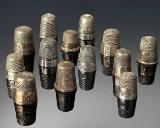 Lot of 13 Antique Silver Thimbles 