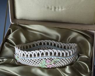 Belleek Ireland 4-Strand Weave Oval Basket Parian Porcelain China