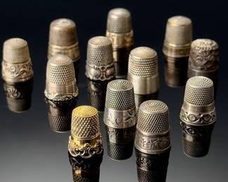 Lot of 12 Antique Simons Brothers Thimbles Sterling Silver 