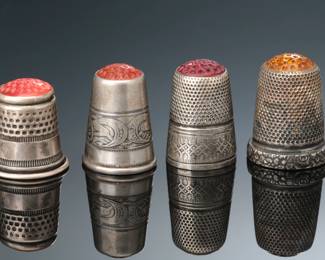 Lot of 4 Vintage 800-900 Silver Thimbles Stone Top Gemstone 