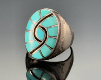 Vintage Zuni Dicky & Amy Quandelacy Turquoise & Silver Hummingbird Ring Native American Jewelry 