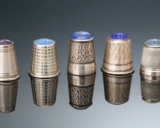 Lot of 5 Vintage Sterling Silver Thimbles Stone Top Blue Gemstone 