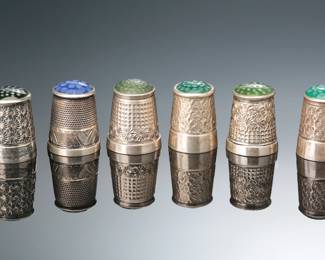 Lot of 6 Stone Top Sterling Silver Thimbles James Swann and Sons JS&S Gemstone Blue Green