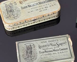 Lot of Vintage Elgin Watch Parts & Litho Tins 