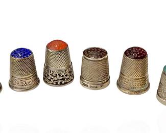 Lot of 6 Gem Stone Top Sterling Silver Thimbles 