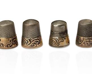 Lot of 4 Antique Ketcham & McDougall&nbsp;Etched Gold Plated  Sterling Silver Thimbles 