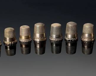 Lot of 8 Antique Ketcham & McDougall&nbsp;Banded Sterling Silver Thimbles 