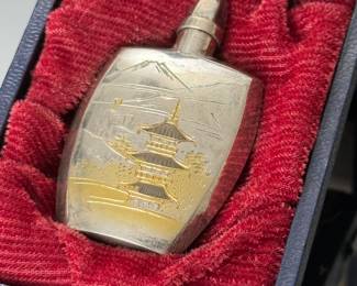 Antique Sterling Silver Japanese Perfume Bottle in Original Box