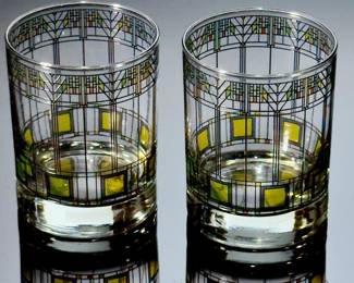 2pc Frank Lloyd Wright Tree of Life Double Old Fashioned Glasses 
