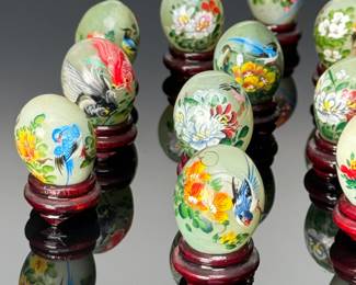 Lot of 20 Hand Painted Miniature Asian Jade Eggs 