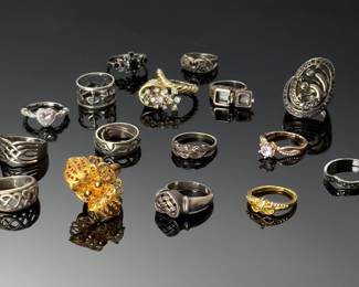 Lot of 17 Costume Jewelry Rings Some Sterling  