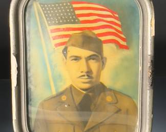  WWII US Enlisted Soldier Portrait Oval Convex Bubble Glass