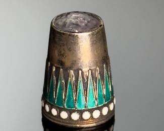 Marius Hammer Norway Thimble  Enamel Gilded Sterling Silver Stone Top 