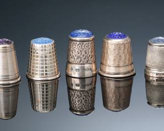 Lot of 5 Vintage Sterling Silver Thimbles Stone Top Blue Gemstone 