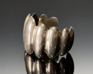 Vintage Mexican Modernist Sterling Silver Puffy Cuff Bracelet Henco Mexico TR-44