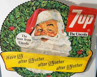 Vintage 7UP The Uncola Double Sided Christmas Santa Cardboard Sign
